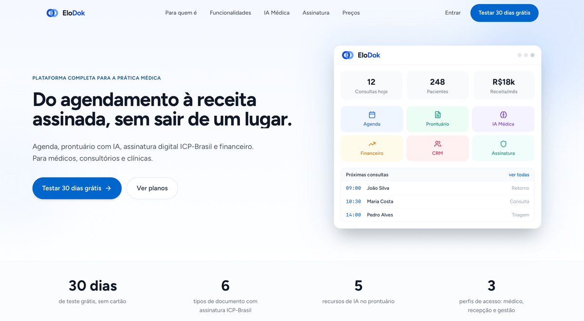 Página inicial da plataforma EloDok